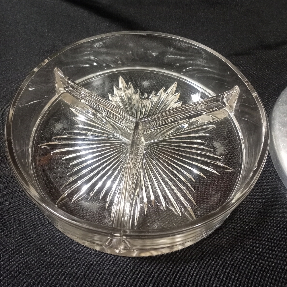 Vintage Glass Divided Vanity Dish with Farberware Aluminum Lid